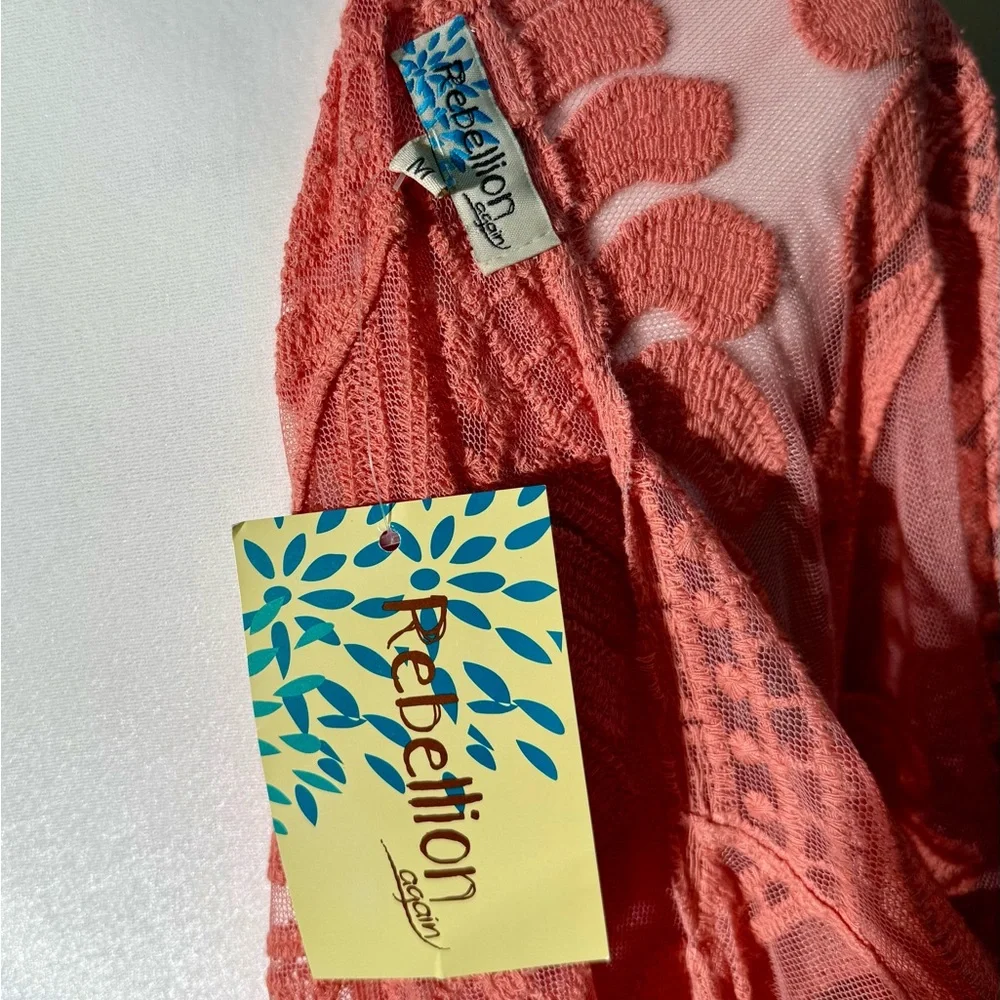 Rebellion Again Coral Pink Sheer Lace Maxi Duster Cardigan - Medium - NWT - Picture 3 of 11